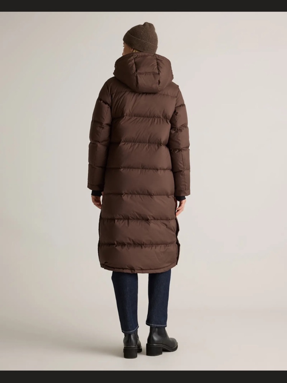 Quince Still in bag - Brown Quilted Puffer Coat with Hood -  Long Winter Jacket - Picture 8 of 9